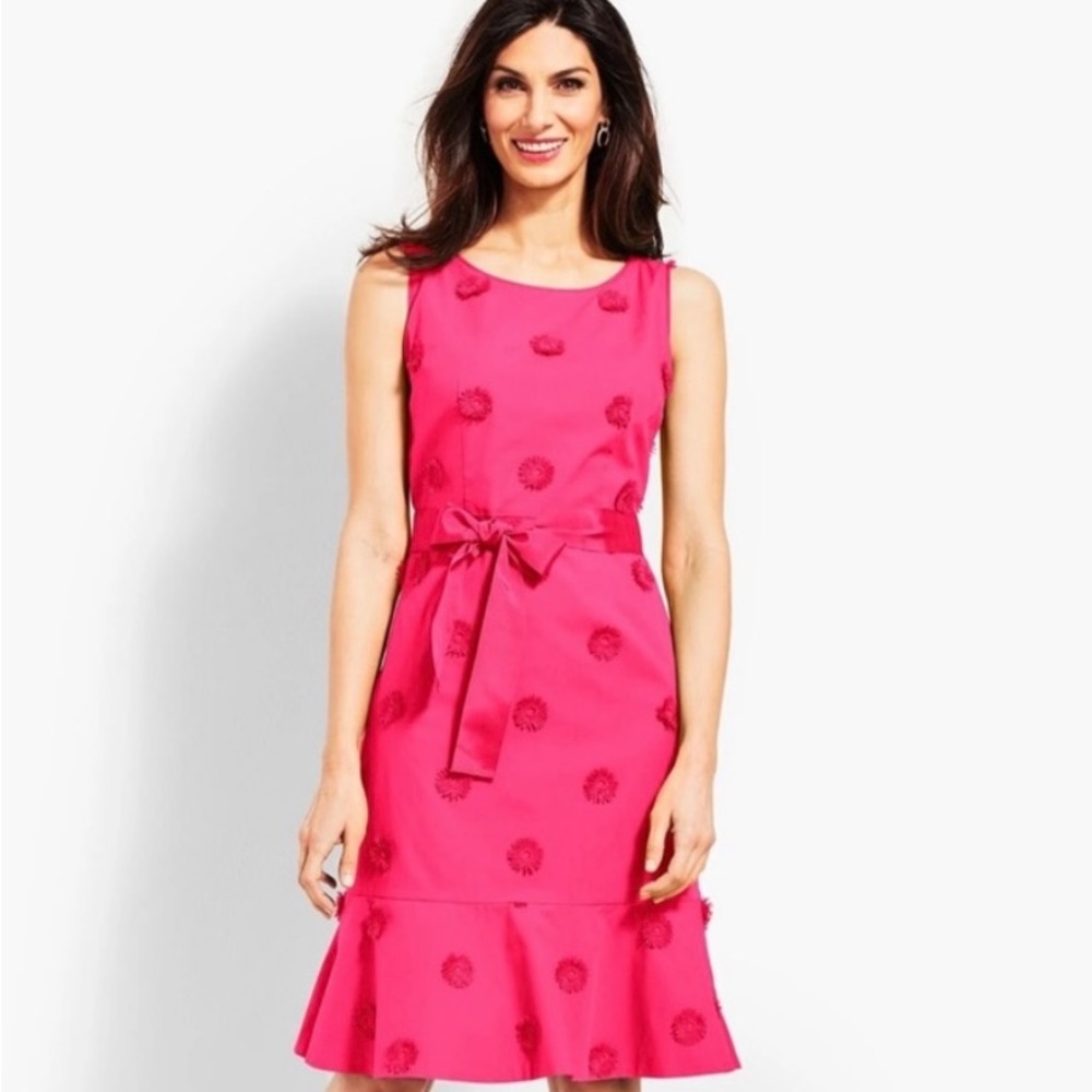 Talbots pink shift dress with flower appliqué